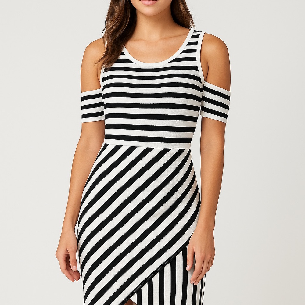 A'gaci Black and White Asymmetrical Bodycon Dress